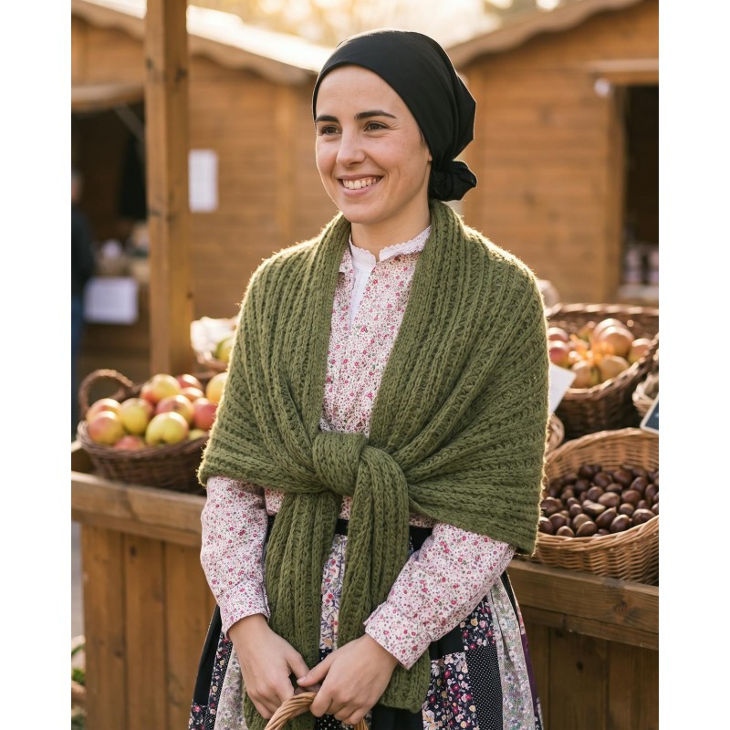 Toquilla vasca larga de mujer verde oliva de punto